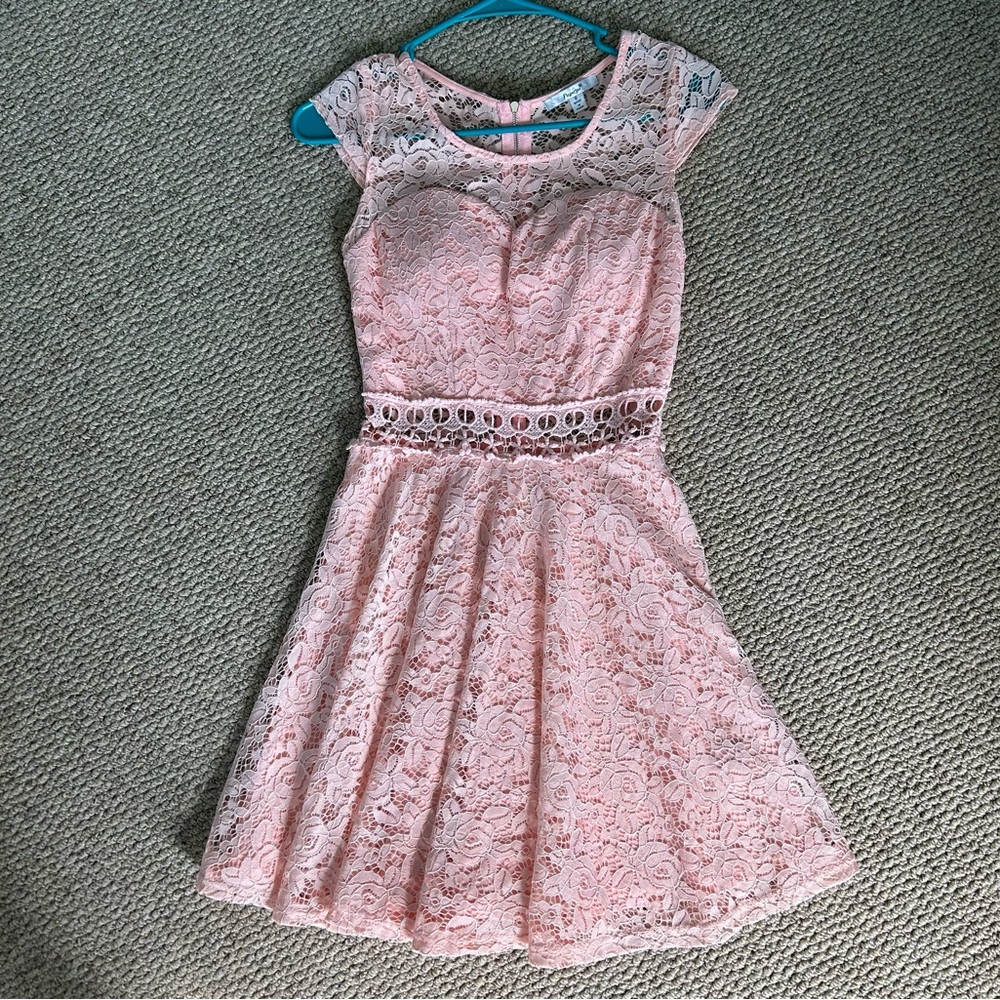 Papaya Pink Floral Lace Dress
